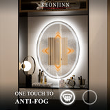 Keonjinn Oval Bathroom LED Mirror 24 x 36 Inch Lighted Makeup Mirror Anti-Fog Wall Mounted Mirror Dimmable Vanity Mirror with Lights