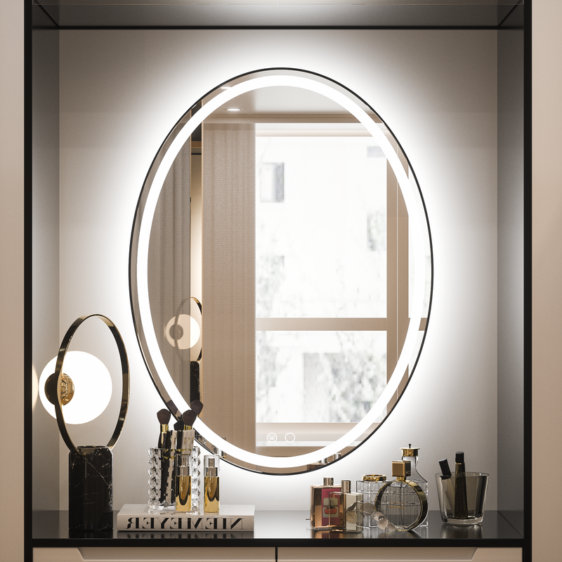 Keonjinn Oval Bathroom LED Mirror 24 x 32 Inch Lighted Vanity Mirror Dimmable Anti-Fog Wall Mounted Makeup Mirror with Lights