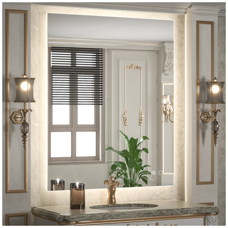 Keonjinn LED Backlit Mirror Bathroom Mirror with Lights 3-Color Warm/Natural/White High Lumens 5573LM, Anti-Fog & Dimmer Wall Mounted Lighted Vanity 