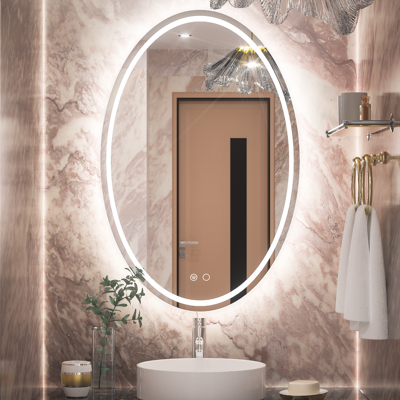 Keonjinn Oval Bathroom LED Mirror 24 x 32 Inch Lighted Vanity Mirror Dimmable Anti-Fog Wall Mounted Makeup Mirror with Lights