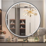 Keonjinn Round LED Mirror, 36 Inch Round Lighted Bathroom Vanity Mirror, Black Metal Framed Mirror Dimmable LED Circle Makeup Mirror with Lights, Wall Mounted Anti-Fog, IP54