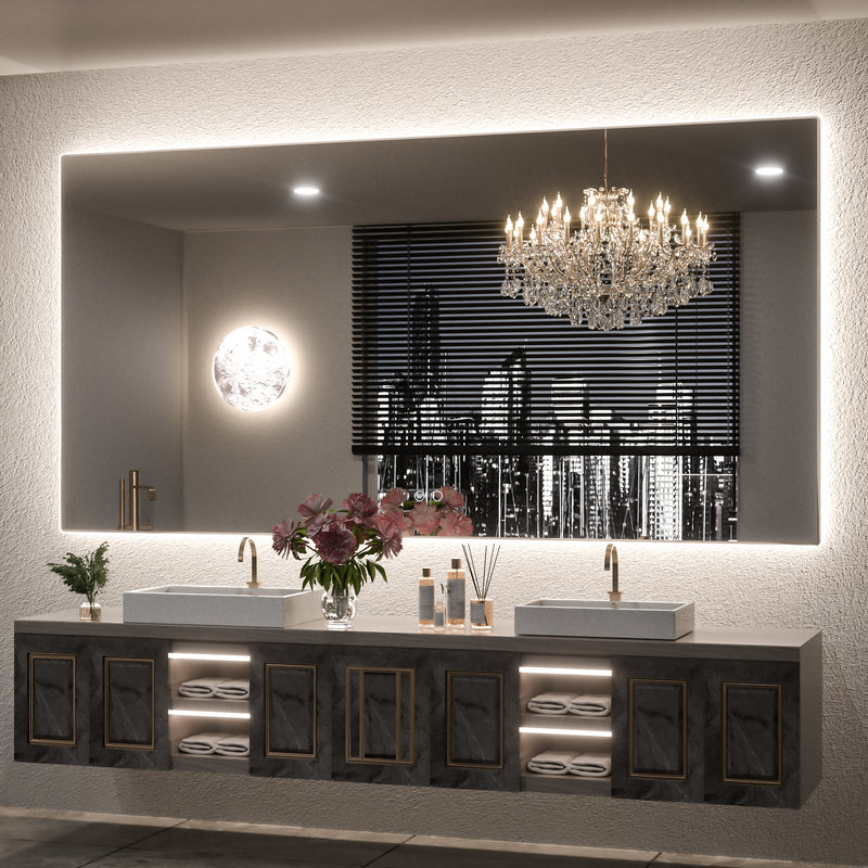 Keonjinn 72 x 36 Inch LED Bathroom Mirror with Lights, Backlit Mirror 3 Colors Warm/Natural/White Lights High Lumens 10218LM,Wall Mounted Anti-Fog Dimmable Lighted Vanity Mirror(Vertical/Horizontal)