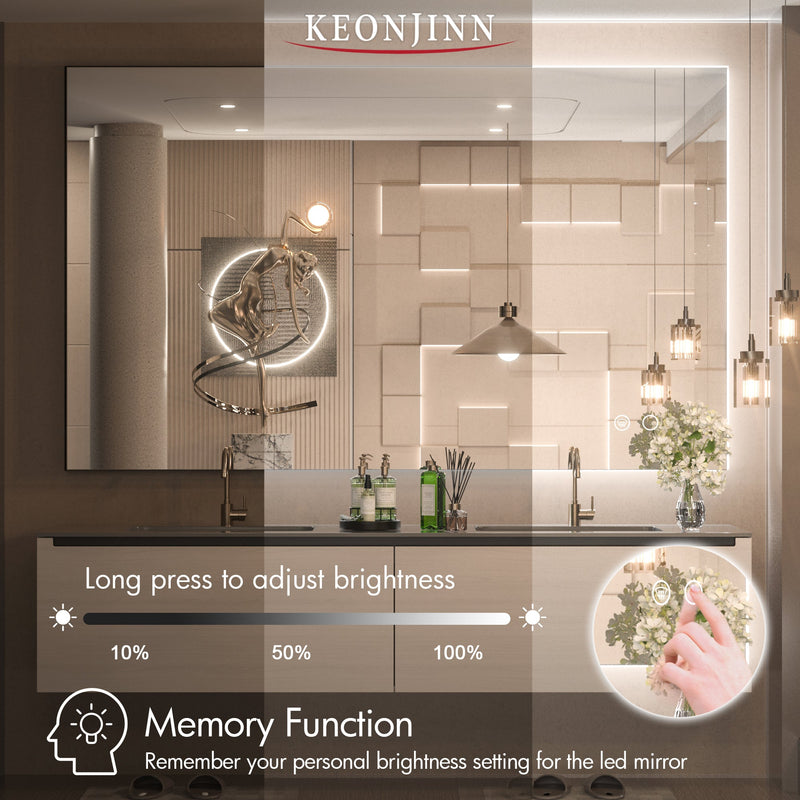 Keonjinn 40 x 32 inch LED Bathroom Mirror with Lights Acrylic Backlit Vanity Mirror Anti-Fog Lighted Bathroom Mirror for Wall CR