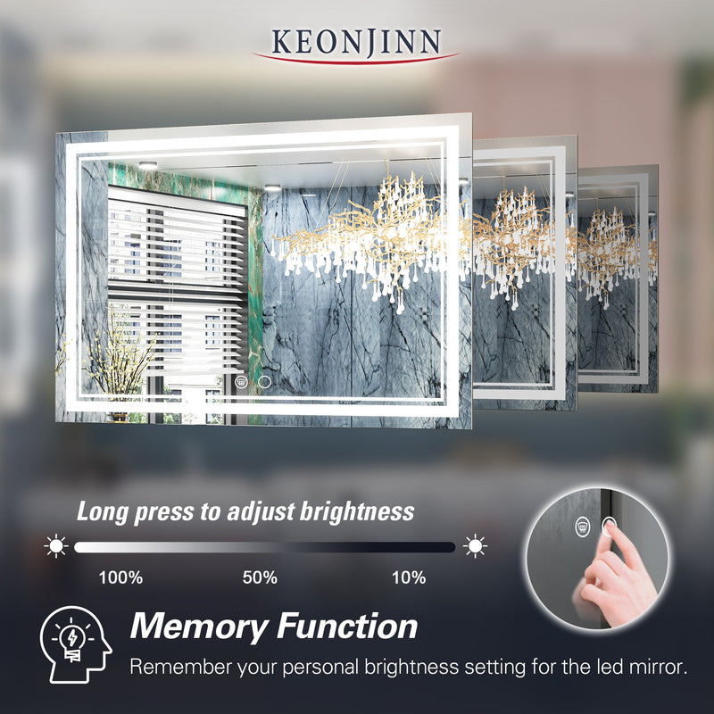 KeonJinn ON SALE 48x24 48x30 Inch 3-Color Frontlit LED Bathroom Mirror