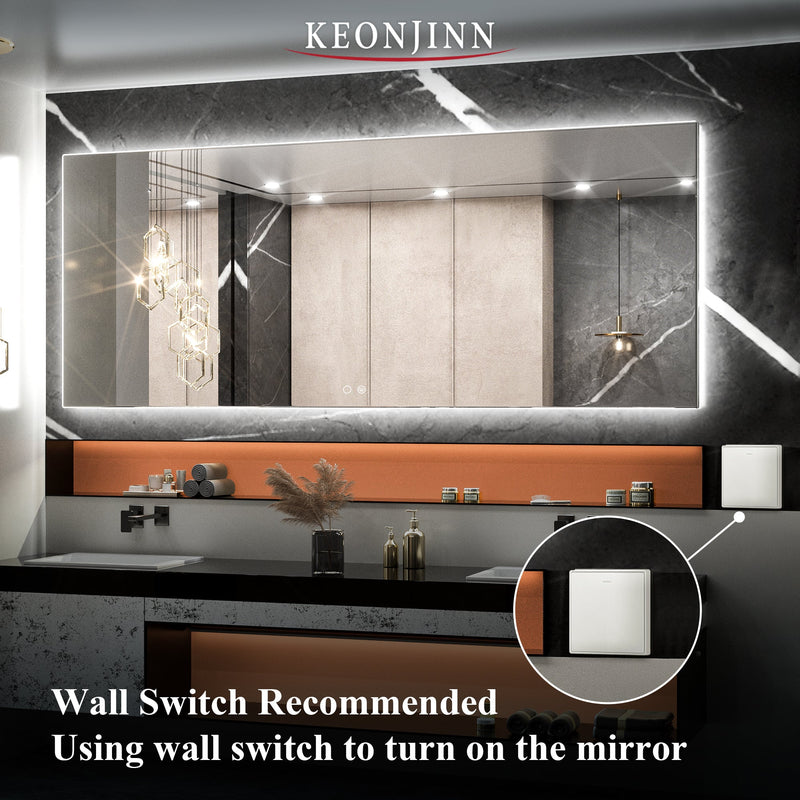 Backlit Mirror 72 x 30 Inch LED Mirror Bathroom Vanity Mirror with Lights Large Anti-Fog Lighted Bathroom Mirror for Wall