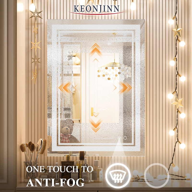 Keonjinn 36 x 36 Inch LED Mirror Lighted Bathroom Mirror, LED Vanity Mirror, Adjustable 3-Colors White/Warm/Natural Light, Wall Mounted Anti-Fog Dimmable Lights Makeup Mirrors (Horizontal/Vertical)