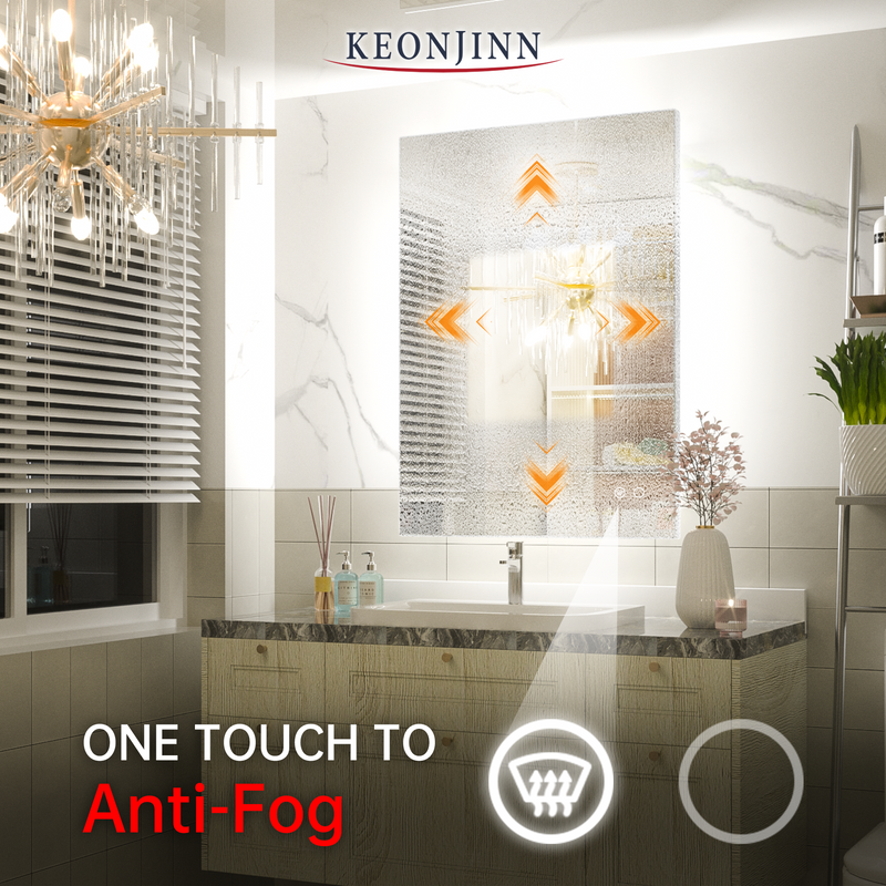 LED Black Framed Bathroom Vanity Mirror, Illuminated Dimmable Anti Fog  Makeup Mirror, 3 Color Light
