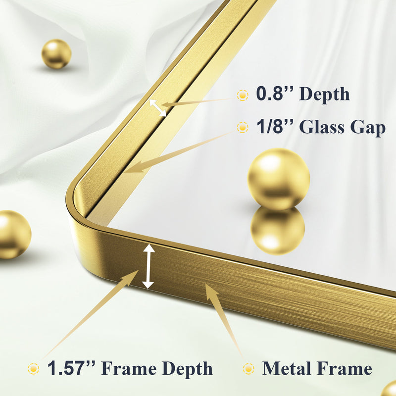 Gold Bathroom Mirror for Wall 40 x 30 Inch Brushed Gold Wall Mirror Metal Framed Mirror for Bathroom Gold Vanity Mirror Rounded Corner Rectangle Mirror with Brackets(Horizontal/Vertical)