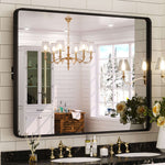 Keonjinn 40 x 30 Black Pivot Bathroom Mirror Tilting Metal Framed Mirror Pivoting Rectangular Wall Mirror for Bathroom Modern Farmhouse Vanity Mirror Large Black Rounded Rectangle Mirror for Wall