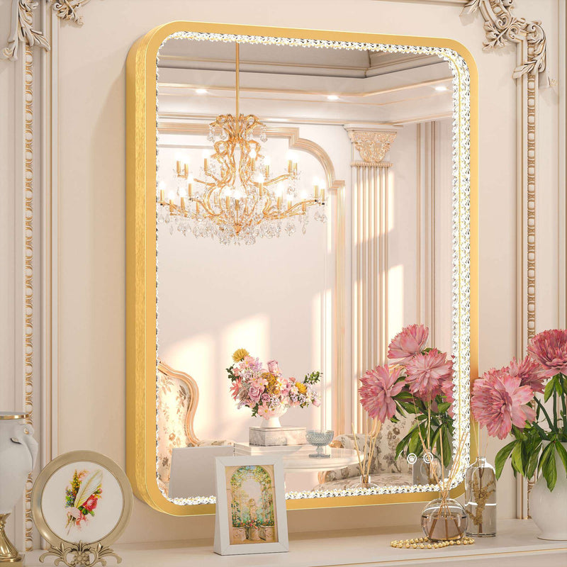Luxury crystal LED lighted mirror with frame 28x36 inch 71x91cm
