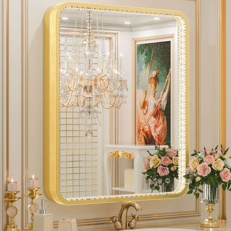 Luxury crystal LED lighted mirror with frame 30x36 inch 76x91cm