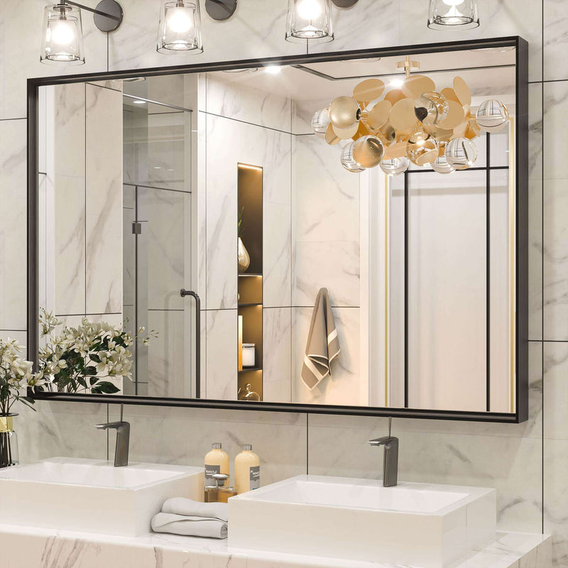 Keonjinn Gold Bathroom Mirror 72” x 36” Brushed Gold Rectangular Wall Mirror Large Metal Framed Mirror for Bathroom Square Corner Gold Vanity Mirror Rectangle Gold Trimmed Mirror(Horizontal/Vertical)