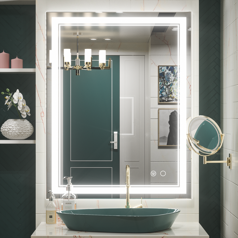 Keonjinn 36 x 36 Inch LED Mirror Lighted Bathroom Mirror, LED Vanity Mirror, Adjustable 3-Colors White/Warm/Natural Light, Wall Mounted Anti-Fog Dimmable Lights Makeup Mirrors (Horizontal/Vertical)