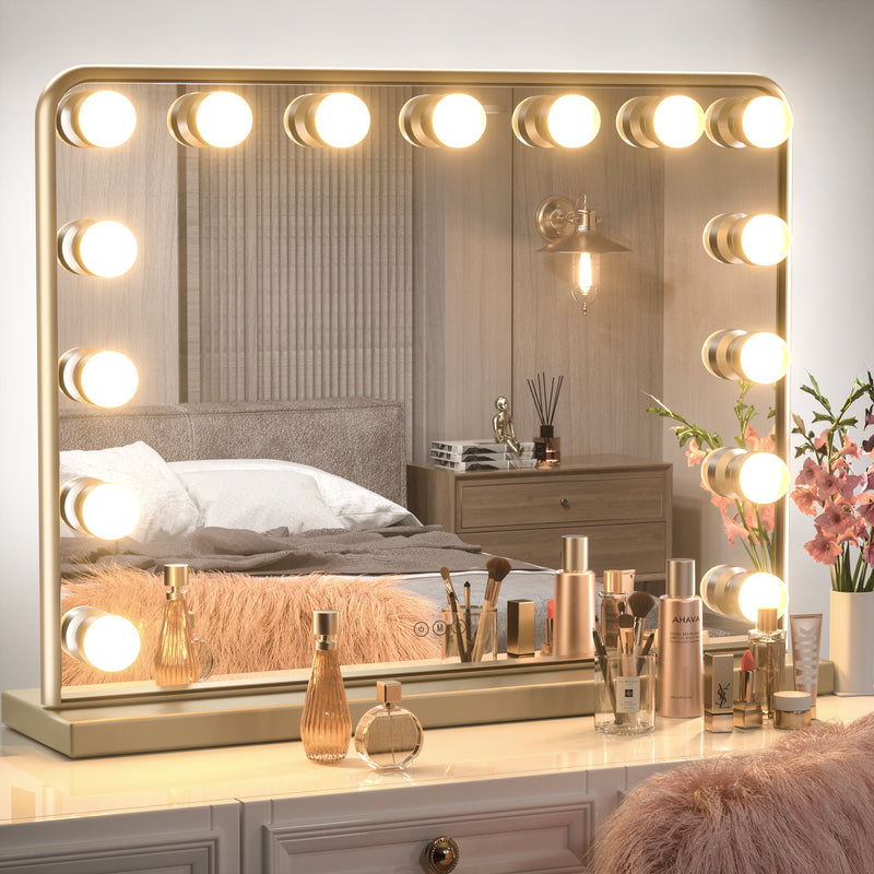 gold frame Hollywood Makeup Mirror with dimmable LED bulbs
