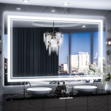 Keonjinn 60 x 40 Inch LED Mirror Lighted Bathroom Vanity Mirror, Adjustable 3 Colors 3000K/4500K/6000K Lights, Wall Mounted Anti-Fog Dimmer Makeup Mirrors with Lights(Horizontal or Vertical)