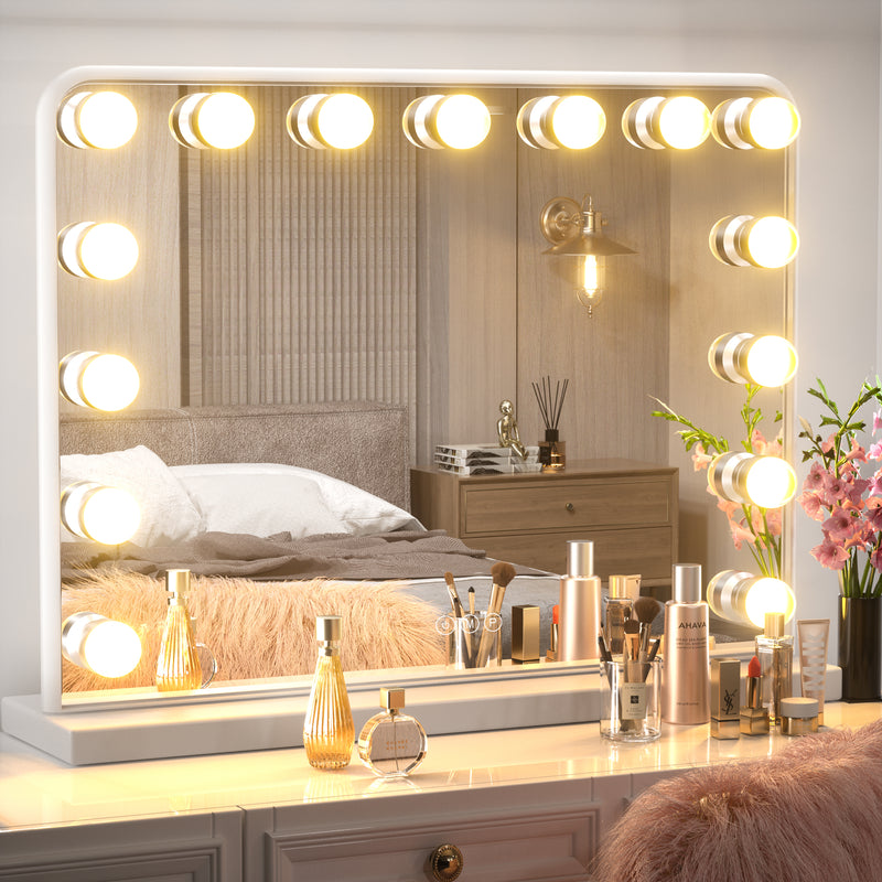 Hollywood Makeup Mirror with dimmable LED bulbs warm yellow lighted makeup mirror