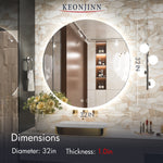 Keonjinn Backlit Mirror Bathroom 36 Inch LED Round Mirror Lighted Vanity Mirror Large Circle Mirror with Lights Dimmable Wall Mounted LED Bathroom Mirror Anti-Fog Illuminated Makeup Mirror, CRI 90+