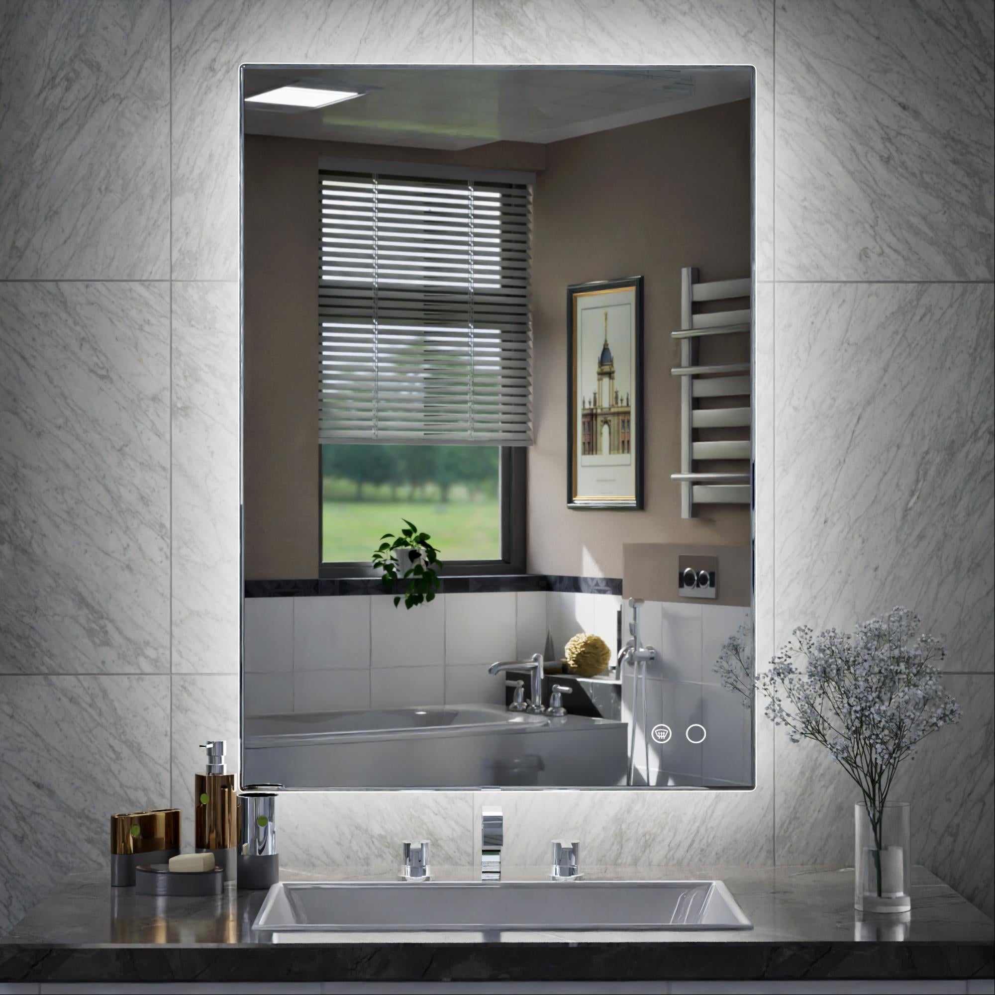 Keonjinn LED Vanity Mirror 20 x 28 inch Backlit Mirror Bathroom Mirror with Lights Wall Mounted Anti-Fog Lighted Bathroom Mirror Dimmable LED Makeup