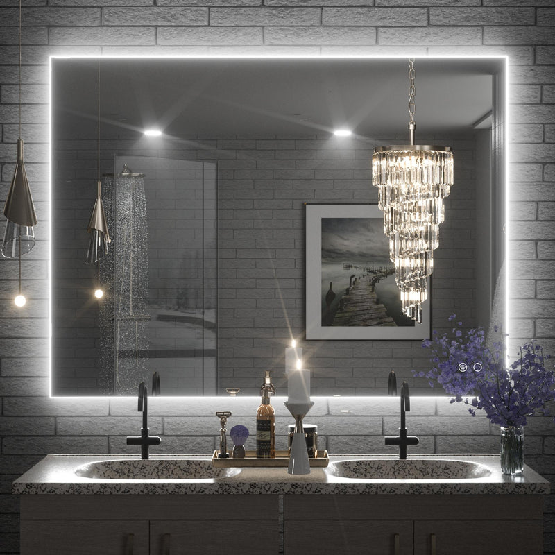 Keonjinn 40 x 32 inch LED Bathroom Mirror with Lights Acrylic Backlit Vanity Mirror Anti-Fog Lighted Bathroom Mirror for Wall CR