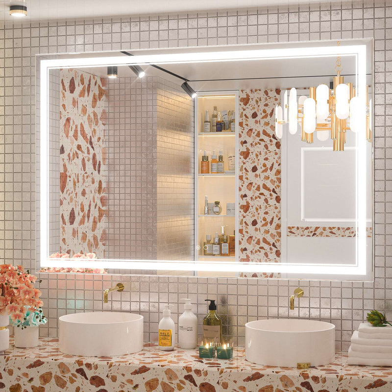 LED Bathroom Mirror Wall-Mounted Vanity Mirror with Anti Fog, Dimmable, Color Temperature Adjustable CASAINC Size: 36 x 72