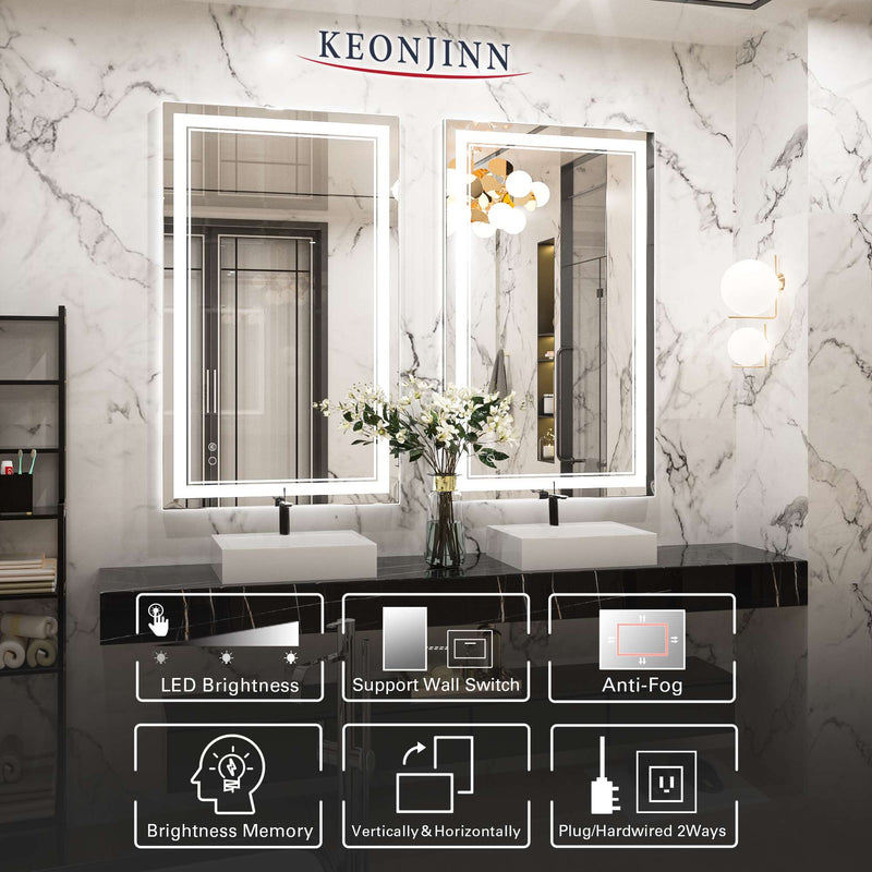 LED Mirror Bathroom Mirror with Lights, Anti-Fog LED Vanity Mirror ...