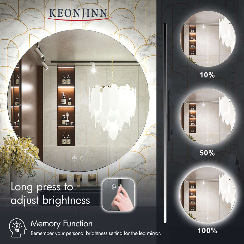 Keonjinn Round LED Mirror Backlit Mirror Bathroom Vanity Mirror with ...
