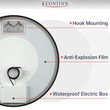 KeonJinn ETL Certificated Frontlit Metal Frame Round Bathroom Mirror