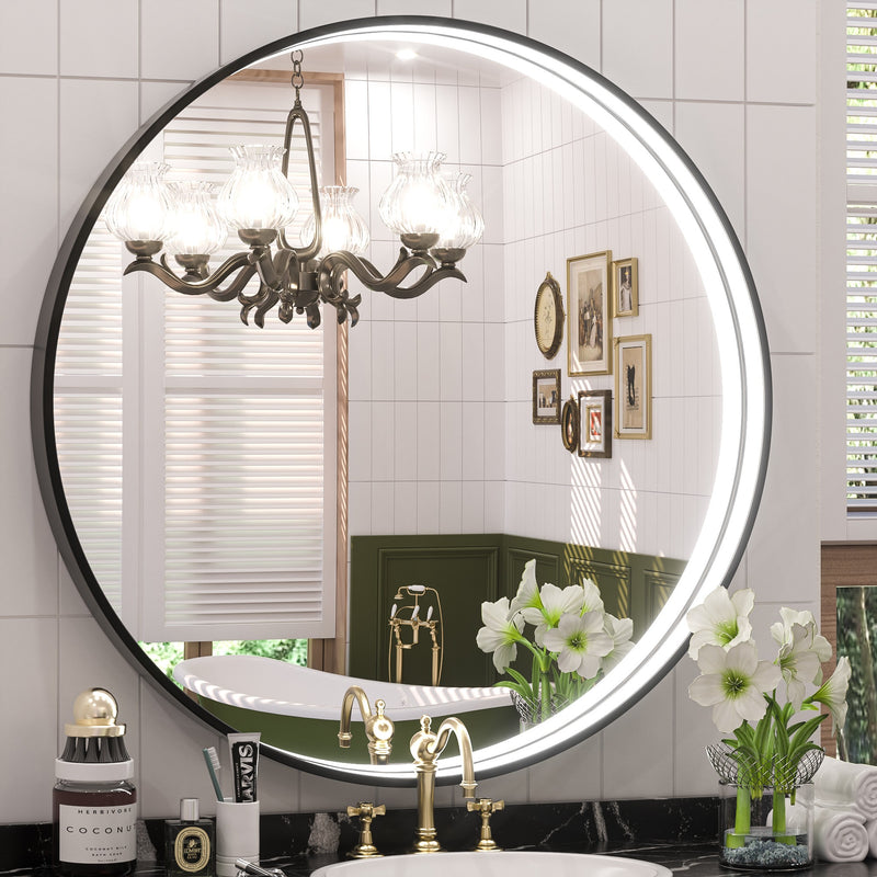 KeonJinn ETL Certificated Frontlit Metal Frame Round Bathroom Mirror