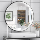 KeonJinn ETL Certificated Frontlit Metal Frame Round Bathroom Mirror